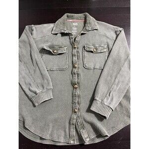 SO Olive Green Waffle-Knit Button-Up Shirt Jacket